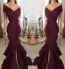 2019 Burgundy Prom Dress Mermaid Off Sholdled Long Formal Pageant Holidays Wear Wear Wear