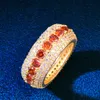 Bonjour hip-hop 5 lignes Red Zircon Ring Copper Charm 18 K Gold Color Anneaux Fashion Hip Hop Jewelry Gift