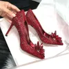 Les nouvelles chaussures Cendrillon en strass hautes hautes femmes pompes pointues femme en cristal fête des chaussures de mariage 5cm / 7cm / 9cm
