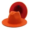 New Orange with Fedora Hats Women Wholesale Faux Wool Wide Brim Two Tone Jazz Hat Men Panama Party Wedding Formal Hat4222267