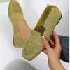 Casual Shoes 2024 Solid Color Square Toe Mesh Loafers Shallow Women Flats Soft Bottom Knit Ballet Slip On Boat