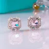 Серьги с грибами Qinhuan 2ct Pink Studs Серьга S925 Серебное серебро с платиновым бриллиантом с высоким содержанием углерода для женщин.