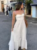 Brotte blanche Lacet Up Robe Femmes Sexy Sans manches Backlessles Loose Femme Robes de glissement 2024 Été Élégant Long Lady Vestido 240411