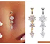 Sexy Dangle Belly Bars Button Rings Piercing Cz Crystal Flower Body Jewelry Navel Piercing Drop Mya308545477