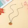 Pendant Necklaces Versatile Two Tone Oil Dropping Pumpkin Autumn Thanksgiving Necklace Gift Wholesale