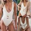 Kvinnors badkläder Sexig solid bikini Bandage V-ringad baddräkt Kvinnor Push-Up One Piece Luxury Jumpsuit Spring Summer Beach Mujer Tankinis