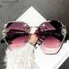 Sunglasses 2023 Luxury Brand Designer Rimless Sunglasses Women Fashion Vintage Gradient Lens Sun Glasses for Men Shades Female Uv400 Y240416