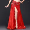 Abbigliamento da palcoscenico gonna da danza del ventre femminile pancia per esibizione rossa a fessura lunghe costumi bottini adulti