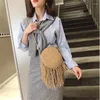 Drawstring 2024 Summer Straw Woven Bag Casual Boho Messenger Shoulder Tassel Handbag Crossbody