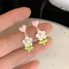 Boucles d'oreilles étalon goudronnette blanche douce pour femmes coréenne imitation bijoux de perle mignon feuilles vertes coeur rose pendent