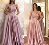 Dusty Pink Split Evening Dresses Arabic Stylish A Line One Shoulder Prom Gowns Women Occasion Formal Vestidos Custom made BC18505