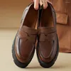 Casual Shoes Women's Genuine Leather Chunky Heel Platform 2024 Spring Moccasins Round Toe High Quality Soft Comfortbale Loafers