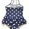 Baby Girl Swimsuit With Skirt Cute Dot Bow Blue One Piece Swimwear for Kids Swimming Suit Children Bather 210 Y 240416