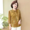 Dames t shirts Chinese stijl mode knop t-shirt 2024 lente zomer losse shirt top garen mouw printen elegante dame blouse