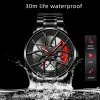 Watches Quartz Watches For Men Watertproof Vacuum Plating Rostfritt läderrem bilhjul Rim Hub Sport Automatisk lysande armbandsur