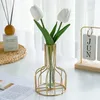 Vases Light Gold Color Geometric Metal Vase Floral Ornament Glass With Bracket Terrariums Plant