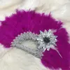 Decoratieve beeldjes 1 stks Afrikaanse kalkoen Feather Hand Fan Handmade fans voor dans bruiloftdecoratie met bloemen gehouden