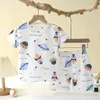 Childrens Clothing Summer Short Sleeve Home Sleepwear Children Sets Kids Clothes Boy Girl T-shirt shorts Cotton Suit Baby 240416