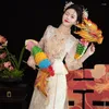Vêtements ethniques Vêtements chinois pour la réduction des femmes Xiuhe Bride Robe de mariée Toasting Cabinet Tassel Pearl Tang Suit