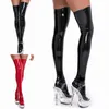 Sexiga strumpor kvinnor sexig pole dance club party hosiery mode olja blankt patent läder lår höga strumpor plus storlek våtlook latex strumpor 240416