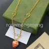 Classic Strawberry Pendant Gold Double Letter Chain Necklaces Lover Luxury Brand Designer Necklaces for Women Men Girl Copper Charm Wedding Party Jewelry Gifts