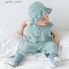 ROMPERS 2PCS/SET BABY SOMMER Kleidung Solid Neugeborenes Säugling Strampler mit Hut Musselin -Baumwollhülsen und Jungen Jungen Outfits L410