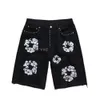 Shorts Men Designer Short Damen Shorts Motorcycle Biker Jeans Rock Revival Black White Flower Short Pants Skinny Slim Ripped Hole Mens Denim Clothes