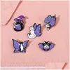 Bijoux Carton Broches Purple Magic Cat Cat papillon Bat Paint Broche Badge Metal Pin Drop Livraison Baby Kids Maternity Accessori OT24K