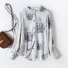 Women's Blouses BirdTree Stand Neck Flower Print Long Sleeve 90% Real Silk Shirts For Women Retro Elegant OL 2024 Spring Top T41843QM