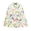 Frauenblusen Boho inspirierte Blumendruck Satin -Hemd Langarmknöpfe Down Streetwear Frühling Sommer Freizeit Frauen Tops