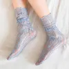 Chaussettes féminines de dentelle sexy fleur fleur mode ultra-mince été transparente Japon style cré