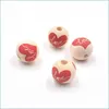 Wood 16Mm Round Bead Red Love Heart Printing Valentines Day Wooden Loose Beads Diy Jewelry Accessory Drop Delivery Dhgarden Dhqpu