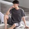 Mężczyznę Pant Taist Men Pajama Summer Mens Set Home Botton Sutwear Rękaw Pękamę Krótkie 2 Zużycie luźnego kawałka wypoczynek Elastic 240409