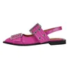 Casual schoenen Onlymaker Women Punted Toe Pink Belt Buckle Slingback Flats Punk Retro Mary Jane Comfortabele zomer Vrouw