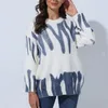 Damestruien Elegante groen gestreepte print pullovers vrouwen winter o-neck losse lange streetwear warme bovenkleding 2024