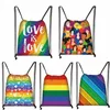 Love is Love Rainbow Mochila LGBT Gay Lesbian Drawstring Bag Man y mujeres Mochila Dab Rainbow Bolsas de almacenamiento de unicornio P1oh#