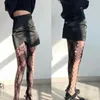 Chaussettes sexy femmes punk coloré à poisson pantyhose le côté trou latéral de fleur de rose collants à motifs