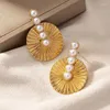 Pendientes de sementales imitación de joyas de perlas forma de ventilador tendencia clásica exquisita acero inoxidable exagerate mujeres regalos de fiesta rg0041