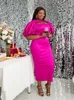 Aomei Women Party Dress Cut Out Chest Sexy Short Lantern Sleeve Bodycon Shiny O Neck Fashion Gown Event Födelsedag Robe Plus Size 240416