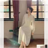 Podstawowe sukienki swobodne Elegancka sukienka Ladie Long Rleeve Evening Midi Women Projektantka Vintage Party Koreańska jesień 210521 Drop dhhct