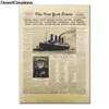 Autocollants muraux York Times Historical Moments Retro Leather Old SPAPER Titanic Shipwreck Bar Home Decoration Affiche