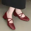 Vestido tênis mary jane fivela calçou calçado vinho vermelho salto salto casual senhoras rasas altas bombas femininas slides de moda