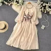 Casual Dresses Heavy Embroidery Dress Women's Clothing Gauze Beading Vintage Robe Femme Tunic Maxi 2024 Vestidos De Mujer 7n638
