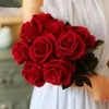 Dekorativa blommor 3/5st rosor konstgjorda flanell rosblomma grenar röda realistiska falska för bröllop hem dekoration
