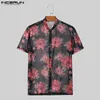 Chemises décontractées pour hommes American Style Fashion Men Rose Pattern Imprimé Incerun Tops 2024 Personnalité sexy Blouse à manches courtes minces S-5XL