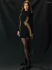 Lässige Kleider süße Frauen gedrucktes Mini-Kleid sexy Langarm Halfter o-neck Slim A-Line Midnight Party Vestidos Streetwear 2024