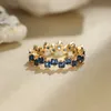 Bague de fiançailles zircon carrée irrégulière vintage femelle royal bleu pierre mince anneau antique de couleur or anneaux de mariage pour les femmes cz