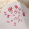 Nagelkonstdekorationer 10st Pink Bow Heart Charm 3D Alloy Rhinestone Young Girl Design Nails Söta DIY Manikyrtillbehör