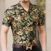 Chemises décontractées pour hommes style hawaïen 80% de soie à manches courtes de la soie des deux côtés fleur de la nation chinoise 2024 Vêtements d'été de plage