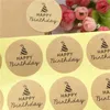 Party Decoratie Sticker Happy Birthday Hat Gift SEAL Zelfklevende Ronde Bruine Witte diameter 3,5 cm Creatieve groothandel 1200 stks/Lot